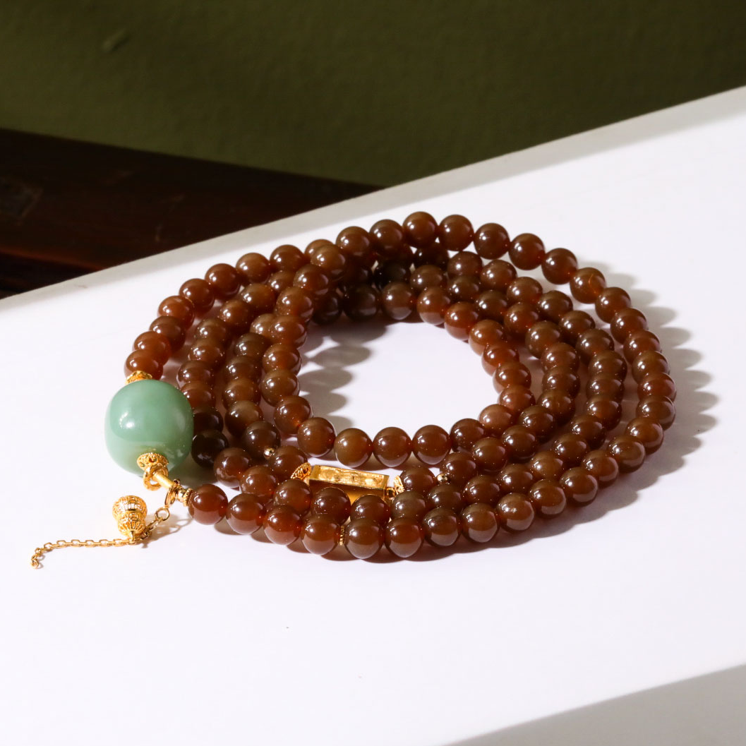 【意婵】《悠然谷》108珠新疆且末糖老红糖碧玉粉青转运珠18K金912408