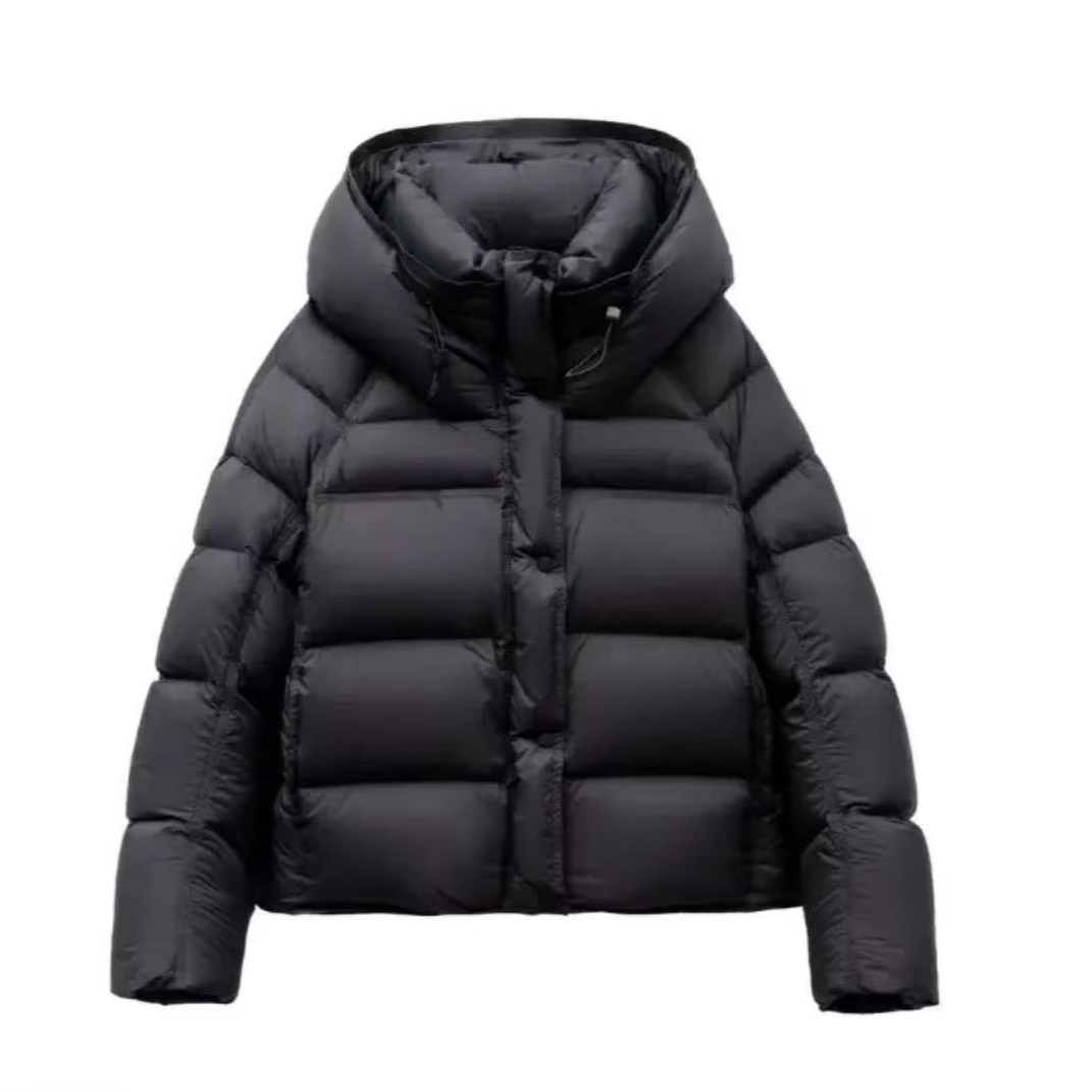 90白鹅绒云朵泡芙短款加厚连帽保暖羽绒服