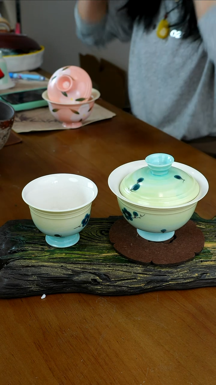 茶瓷物语福利青色盖碗