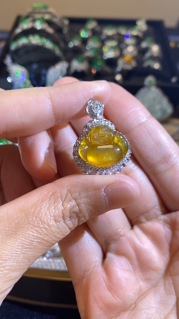 【闪购商品】翡翠吊坠(不含链)18K金镶嵌缅甸天然A货翡翠 18K镶嵌