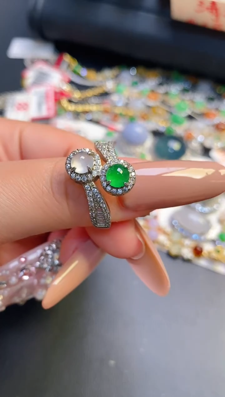 银S925镶嵌戒指翡翠天然