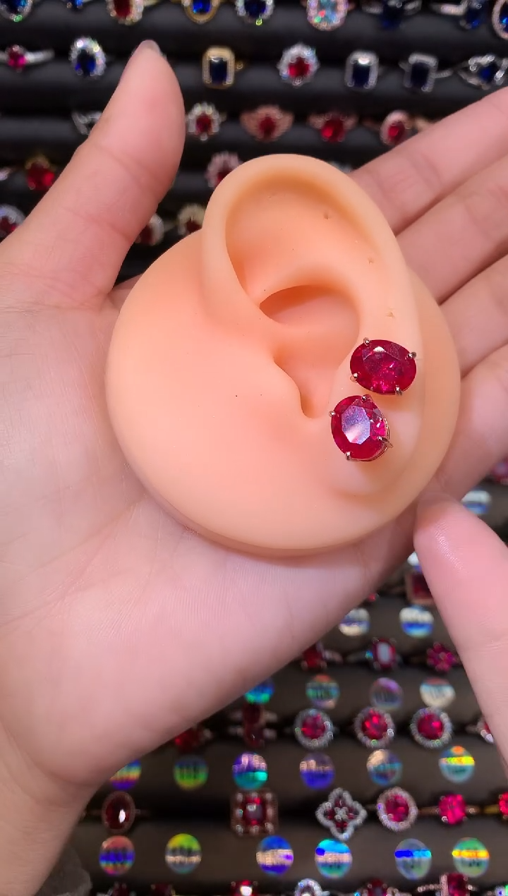 【闪购商品】红宝石耳饰银S925镶嵌810玫瑰金