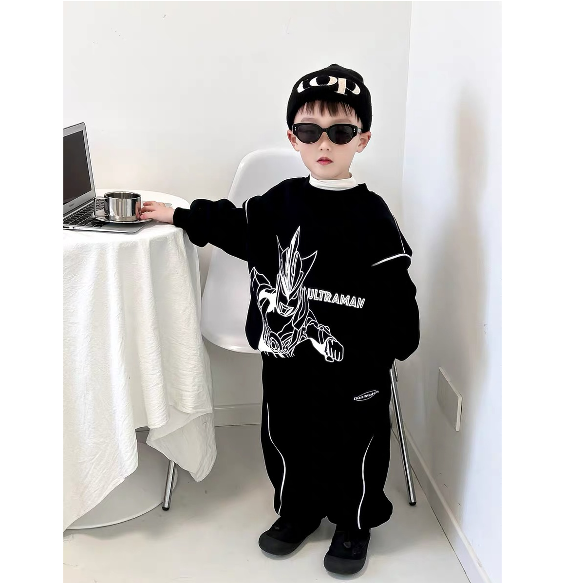 男童加绒套装秋冬季2025新款酷帅洋气儿童奥特曼卫衣卫裤两件套