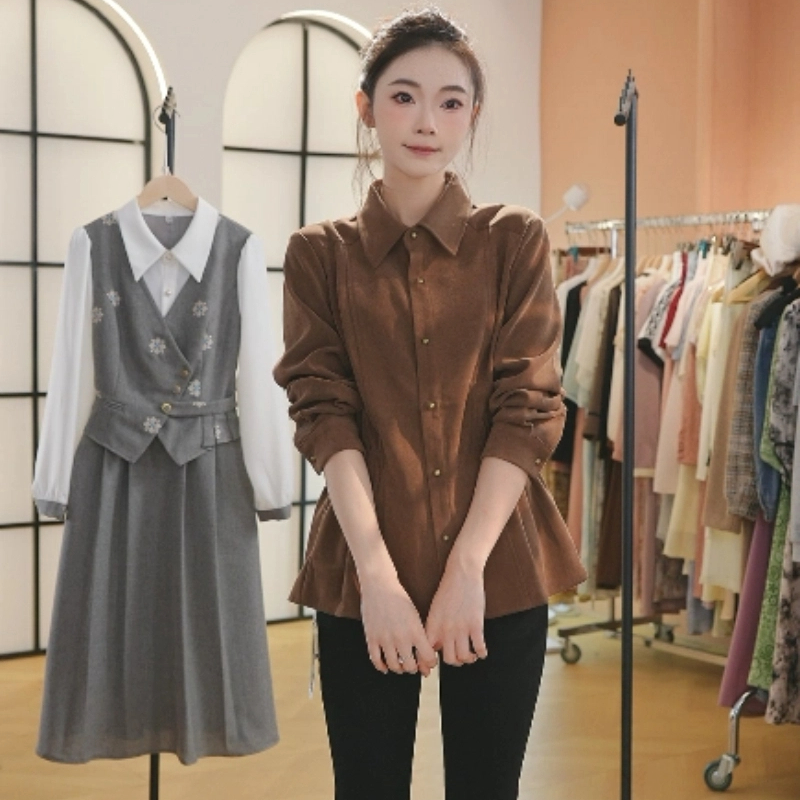 F3020长袖衬衫女士春装新款收腰气质衬衣外套百搭洋气上衣