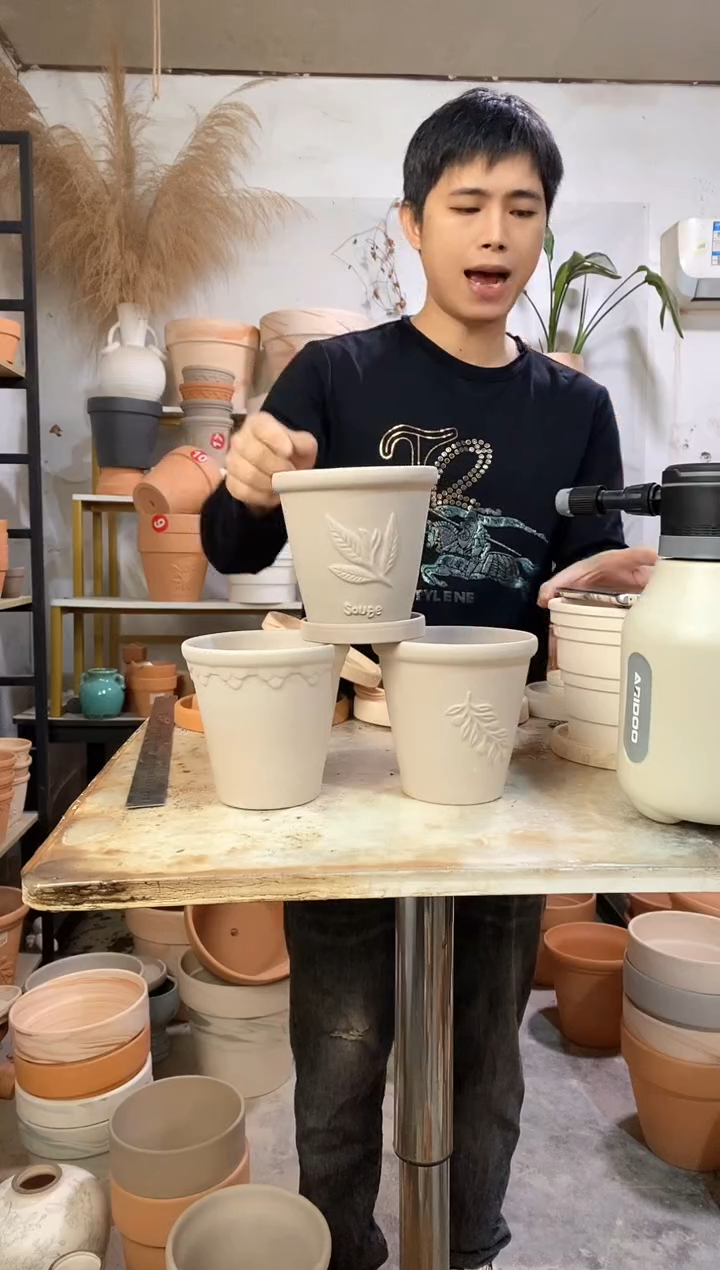 13*13灰陶浮雕3图案 3盆3托