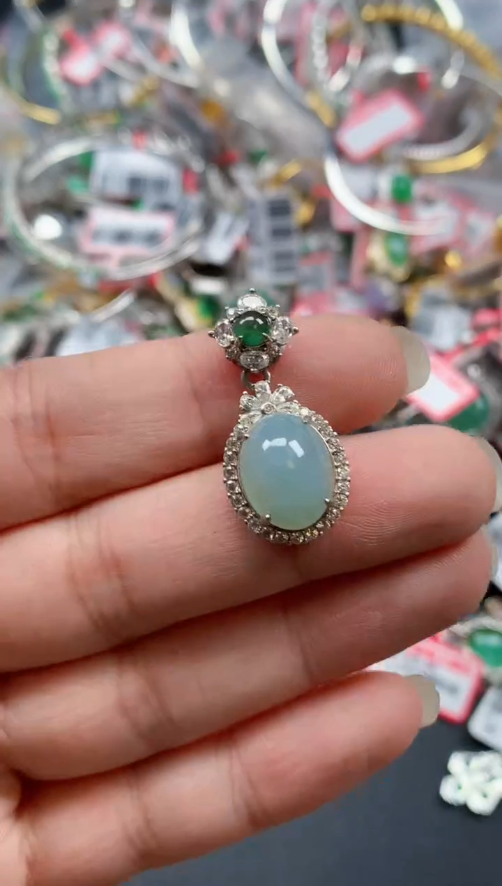 银S925镶嵌戒指翡翠天然A货缅甸翡翠