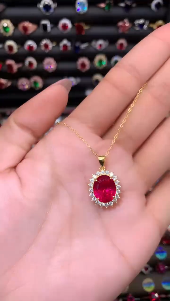 【闪购商品】红宝石吊坠(赠链)银S925镶嵌1012金