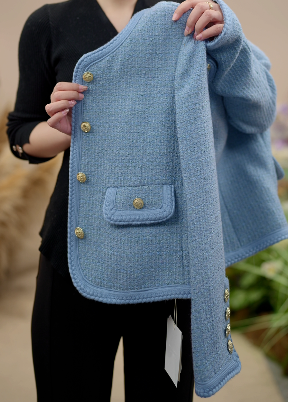 【JZ】春秋款百搭时尚洋气名媛风气质粉色轻奢修身小香风外套