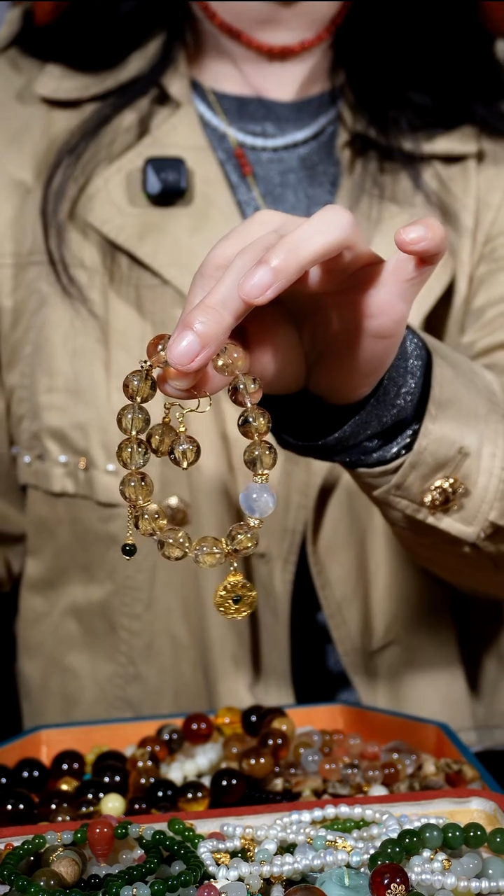 银S925镶嵌手链水晶黄水晶白月光等手+耳环