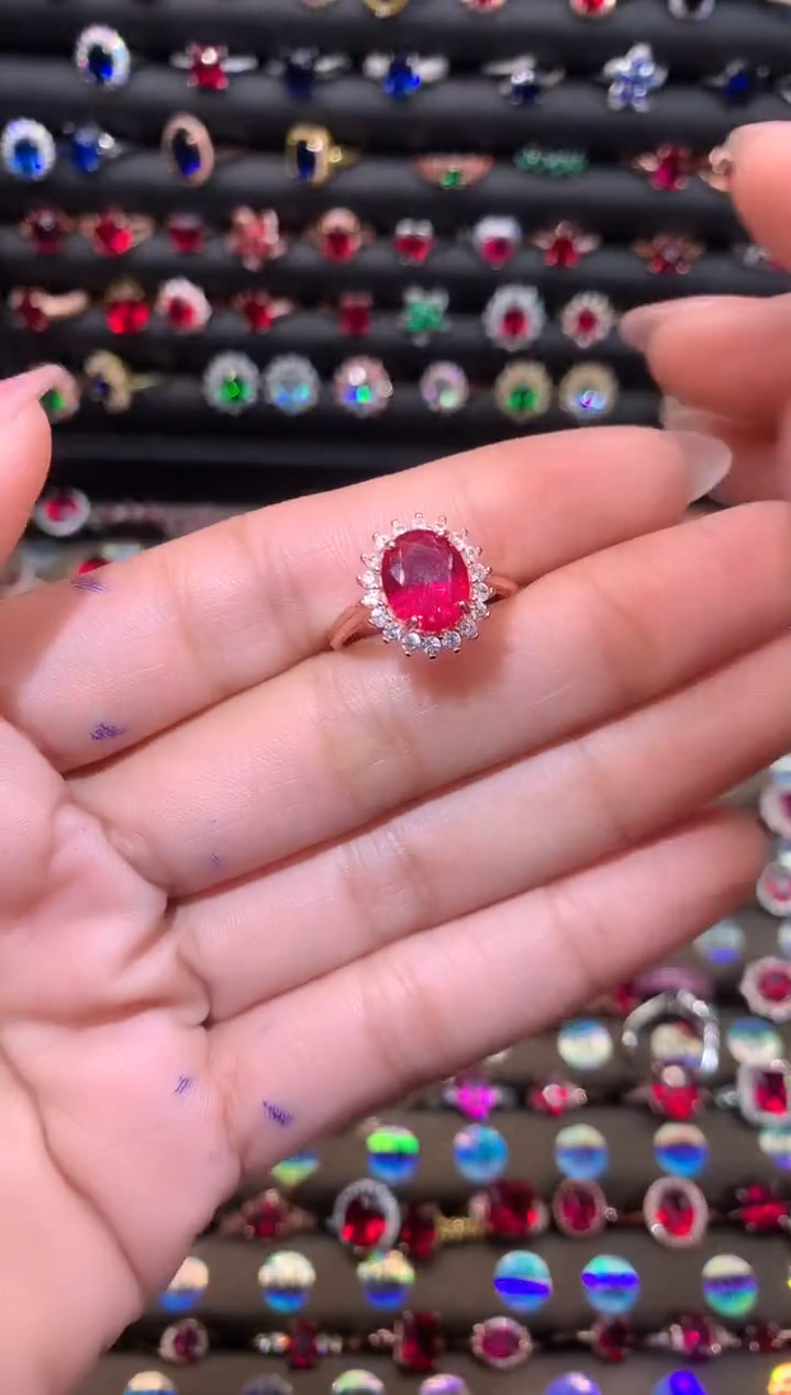 【闪购商品】红宝石戒指银S925镶嵌810玫瑰金