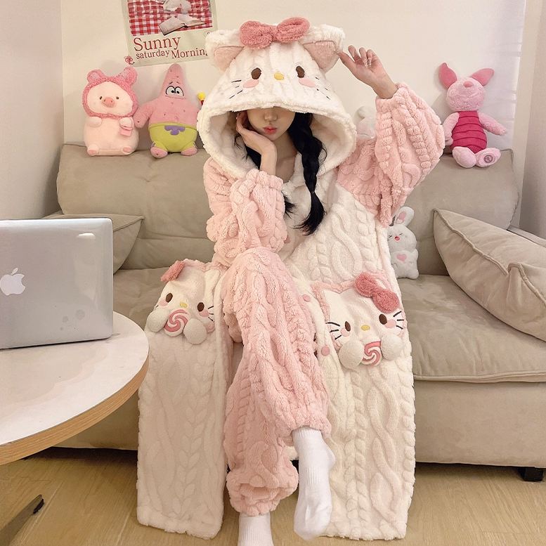 Kt猫珊瑚绒睡衣女款爆款2025新款长款套装睡袍冬季睡衣女秋冬正品