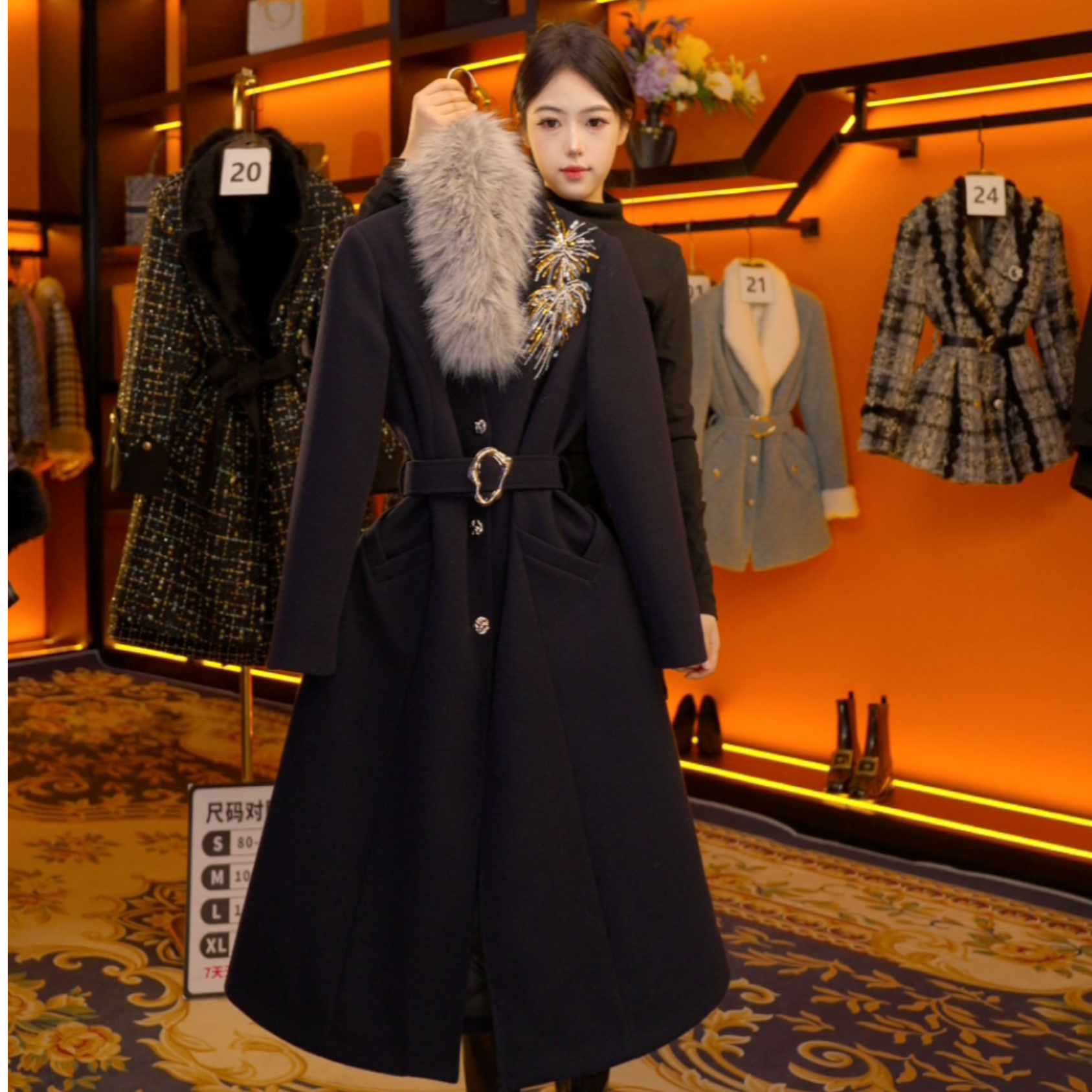 【GG】设计师气质冬季时尚女士收腰羽绒服中长款 Y904