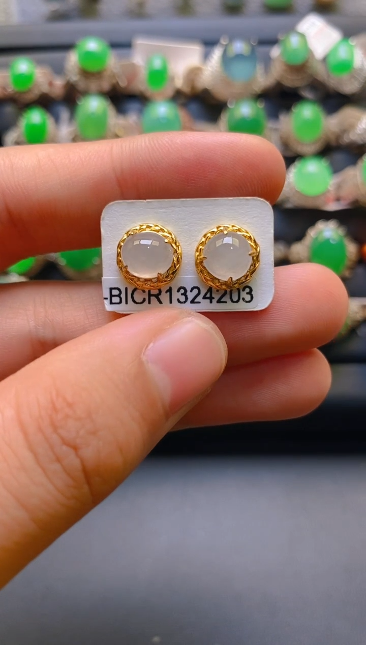 【闪购商品】翡翠耳饰银S925镶嵌天然A货翡翠1