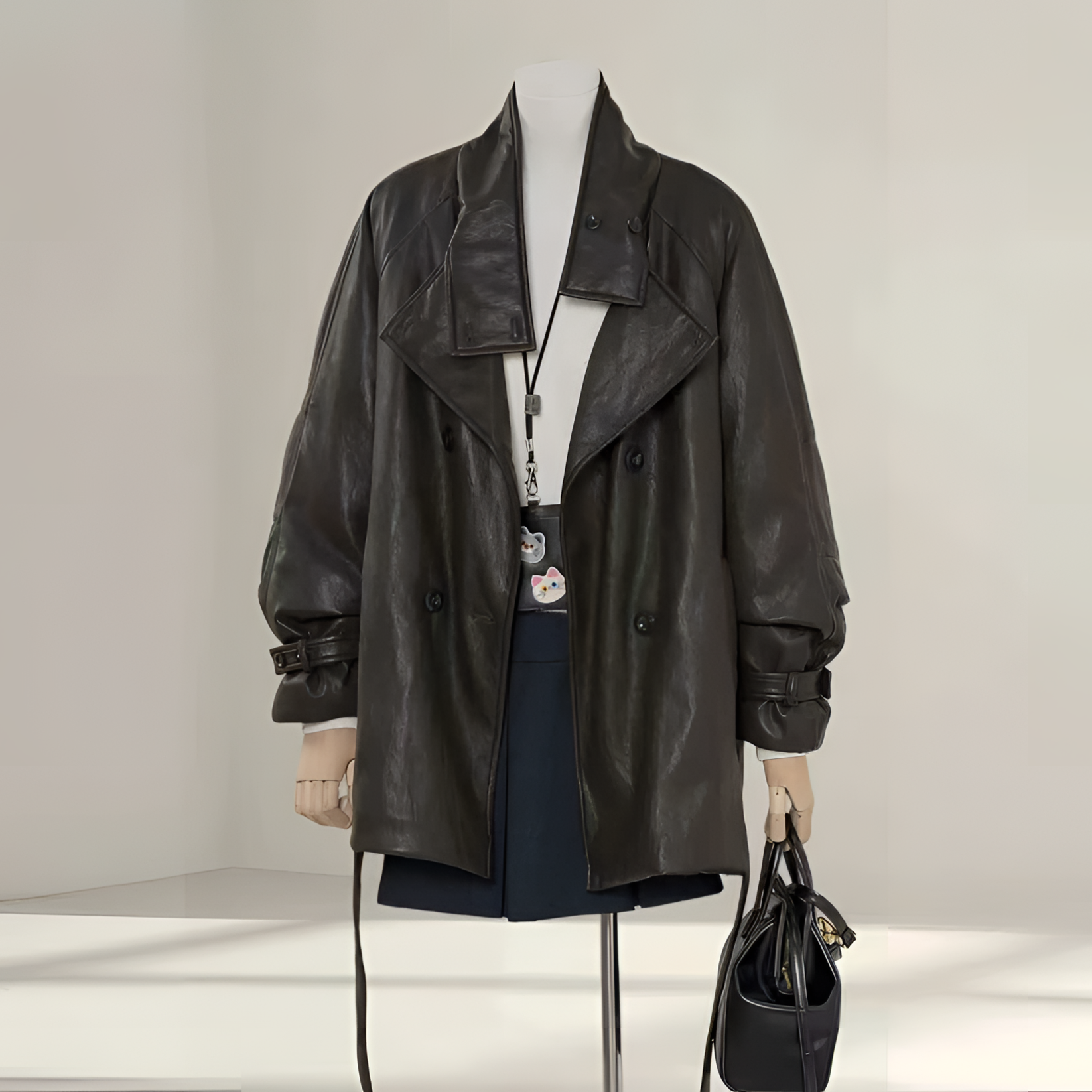 专柜高品质减龄时尚皮衣外套女风衣式羽绒上衣A1880871