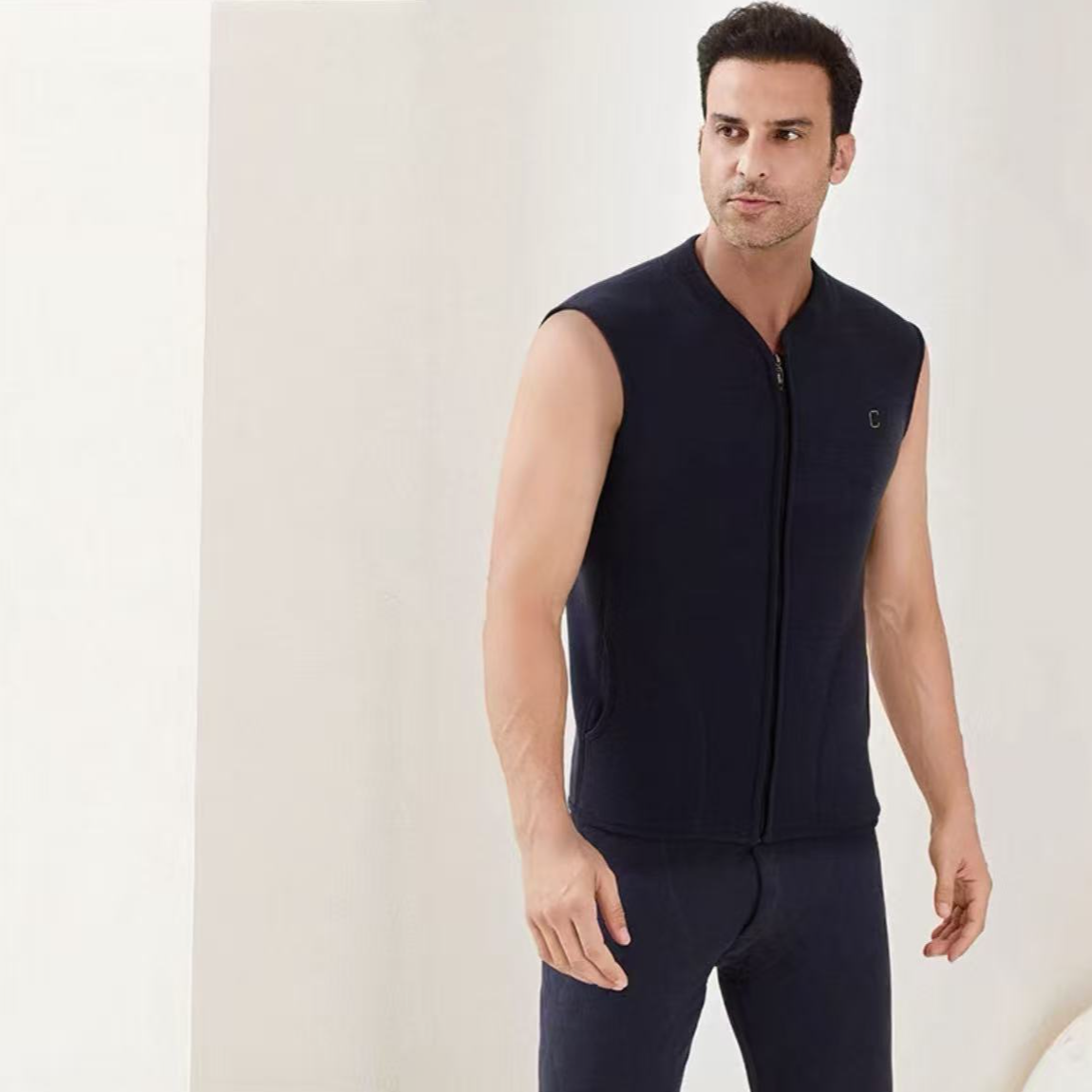 9289-男士（云彩绒）（黑灰）拉链保暖马甲