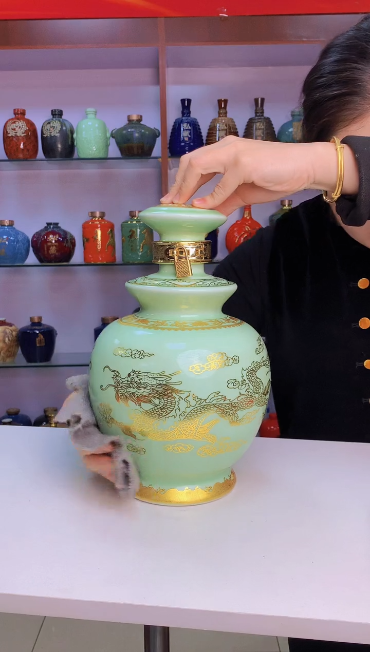 5斤装双龙豆青大肚瓶陶瓷空瓶