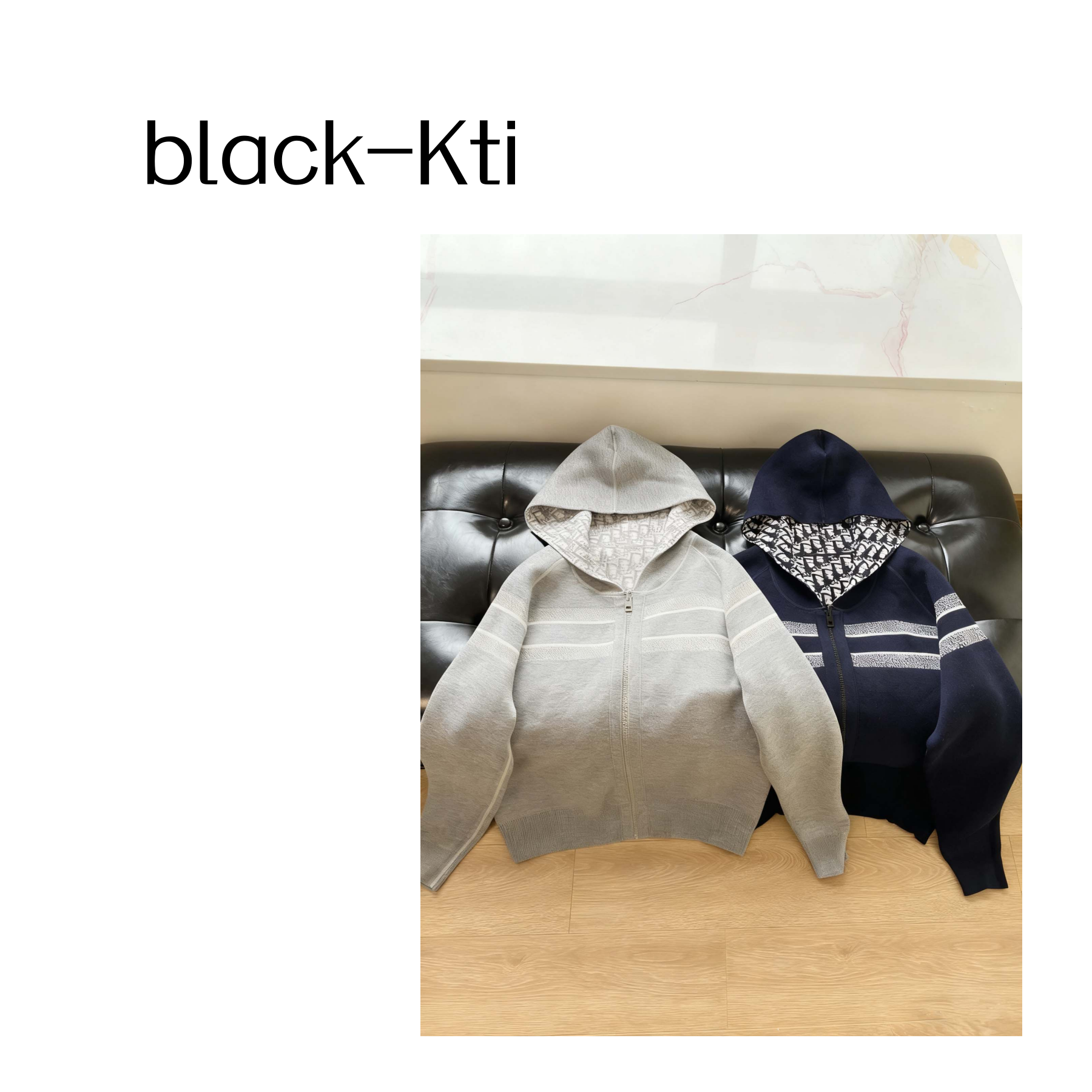 black 双面穿提花羊绒连帽衫