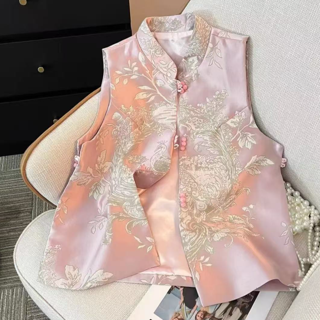 2025新中式中国风重工艺凤尾刺绣马甲时尚百搭坎肩宽松无袖马甲