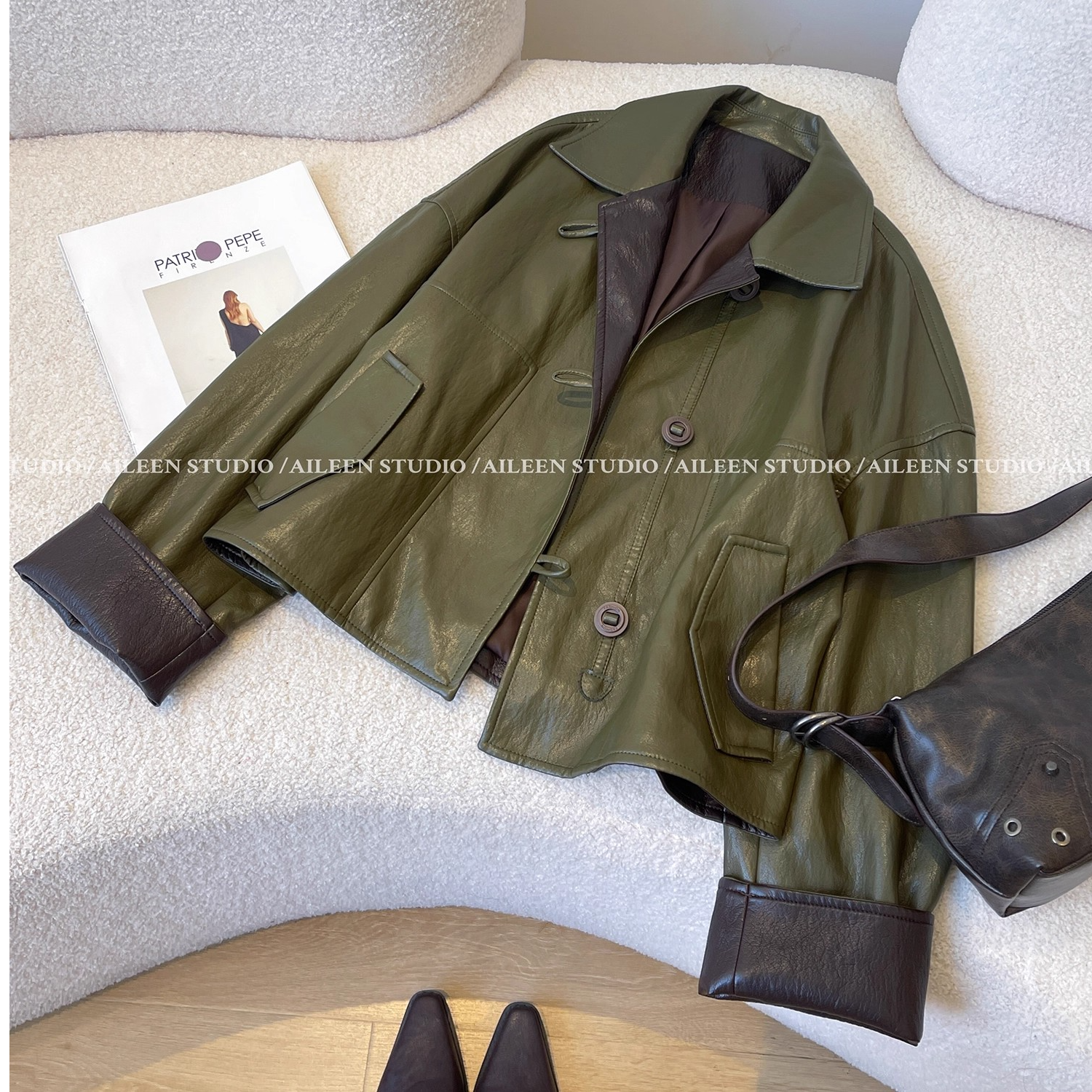 2025秋装新款撞色皮衣外套女短款设计感小众拼接百搭皮夹克上衣潮