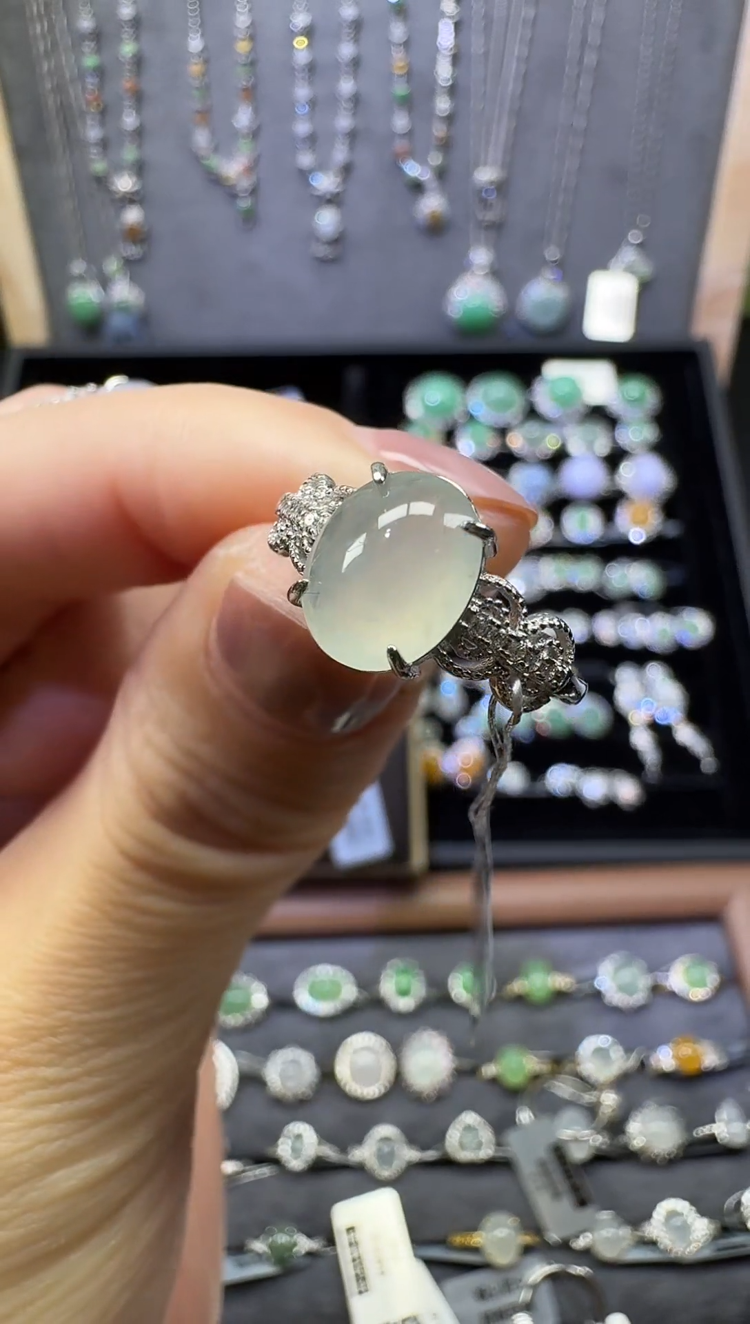 银S925镶嵌戒指翡翠翡翠戒指13