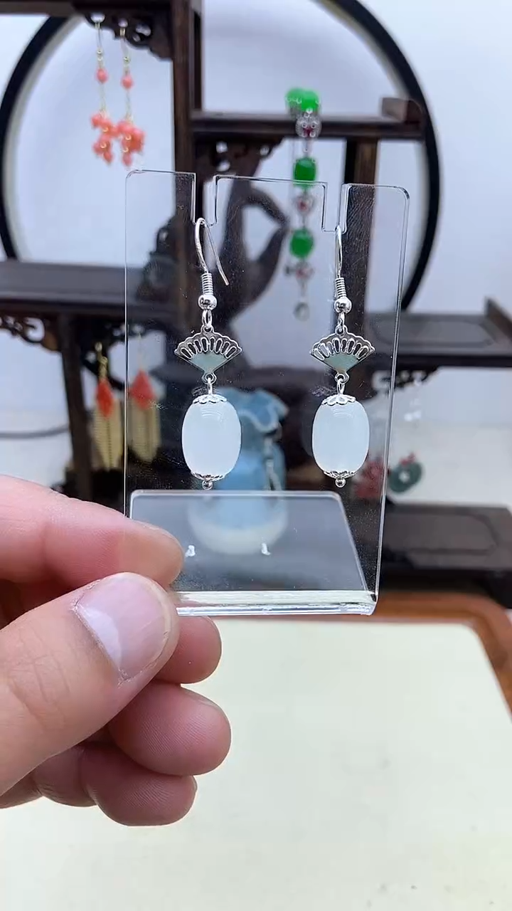 【闪购商品】和田玉耳饰银S925镶嵌116号