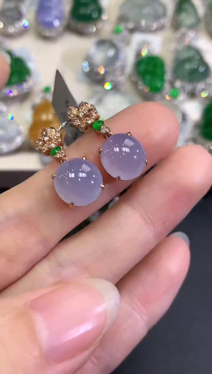 【闪购商品】翡翠耳饰18K金镶嵌D46  紫货有色差