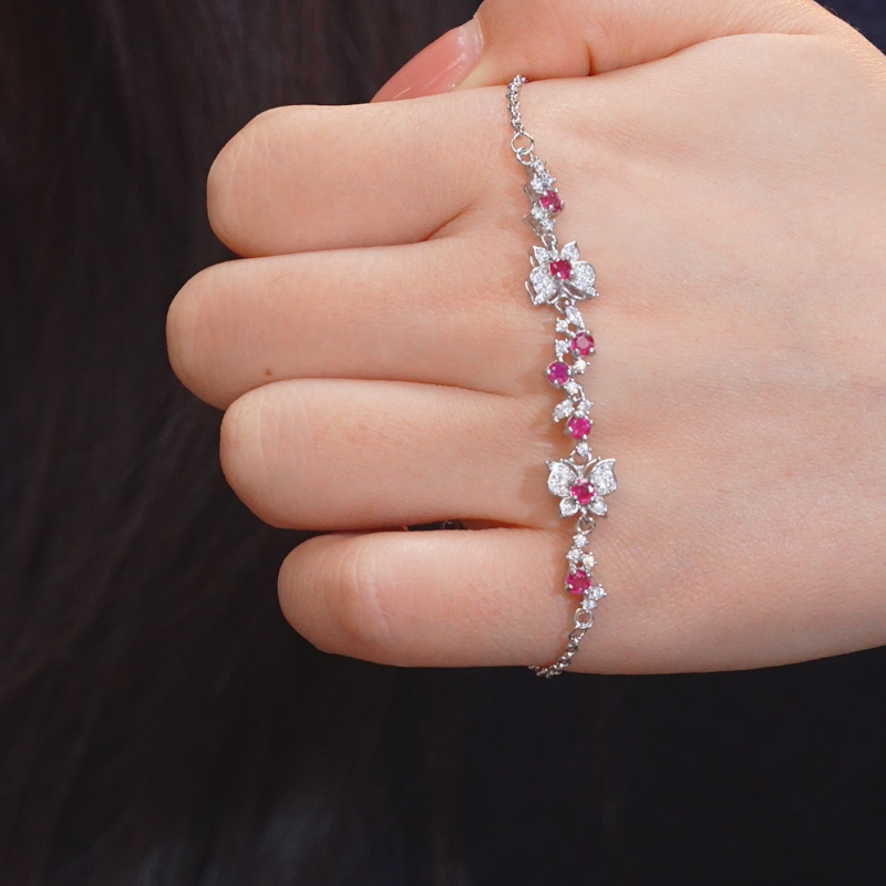 【九华山】红宝石手链*S925镶嵌W9695