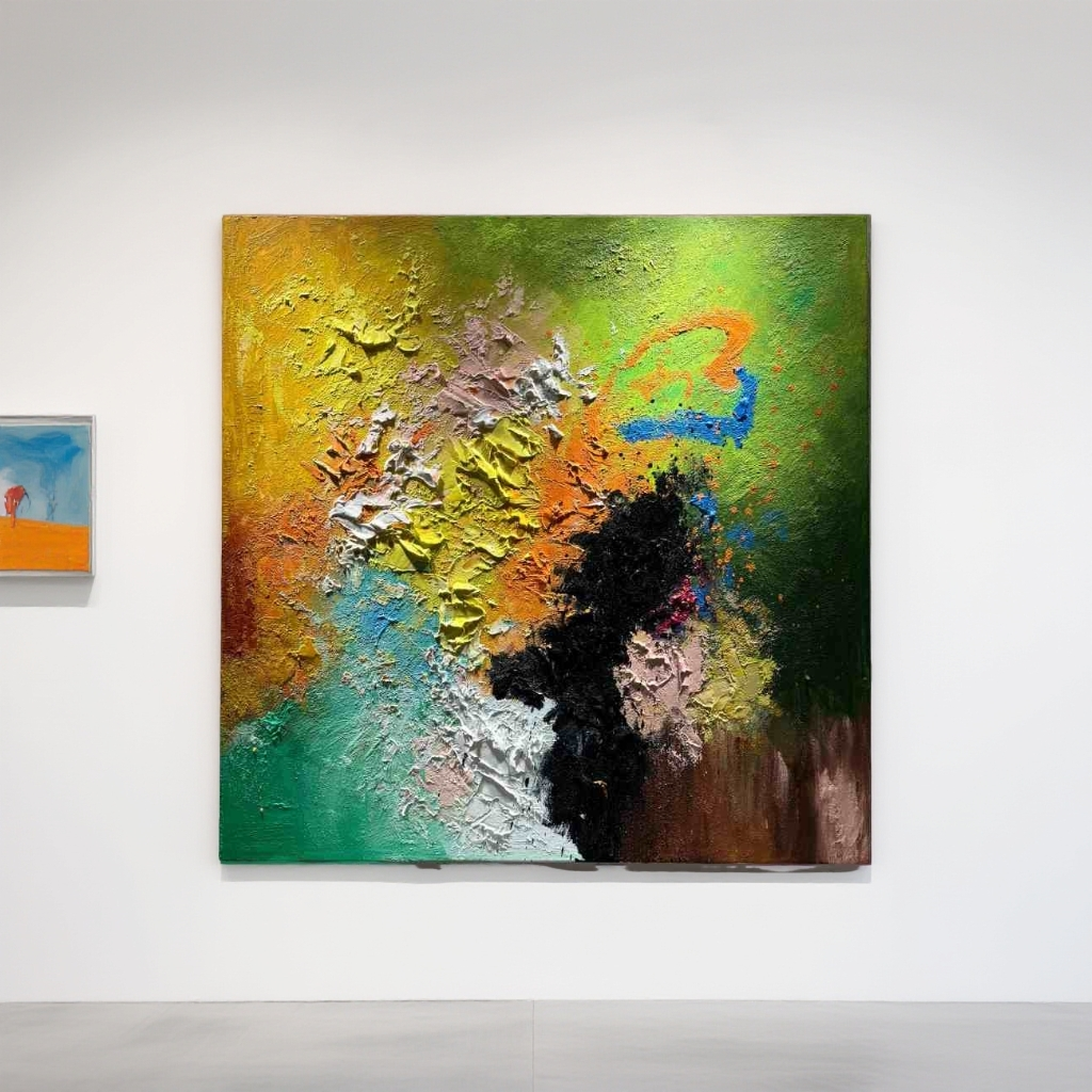 纯手绘油画现代北欧法式奶油风餐厅客厅玄关画背景装饰画