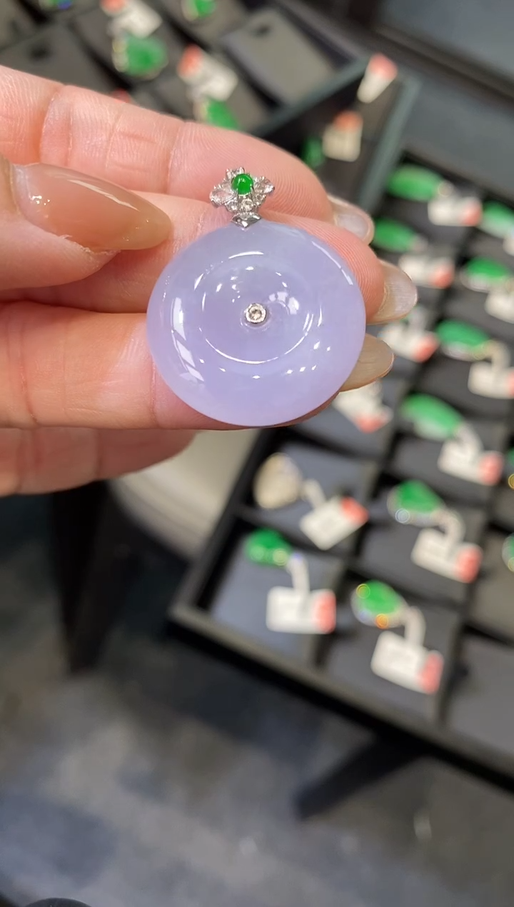 吊坠(不含链)18K金镶嵌翡翠平安扣