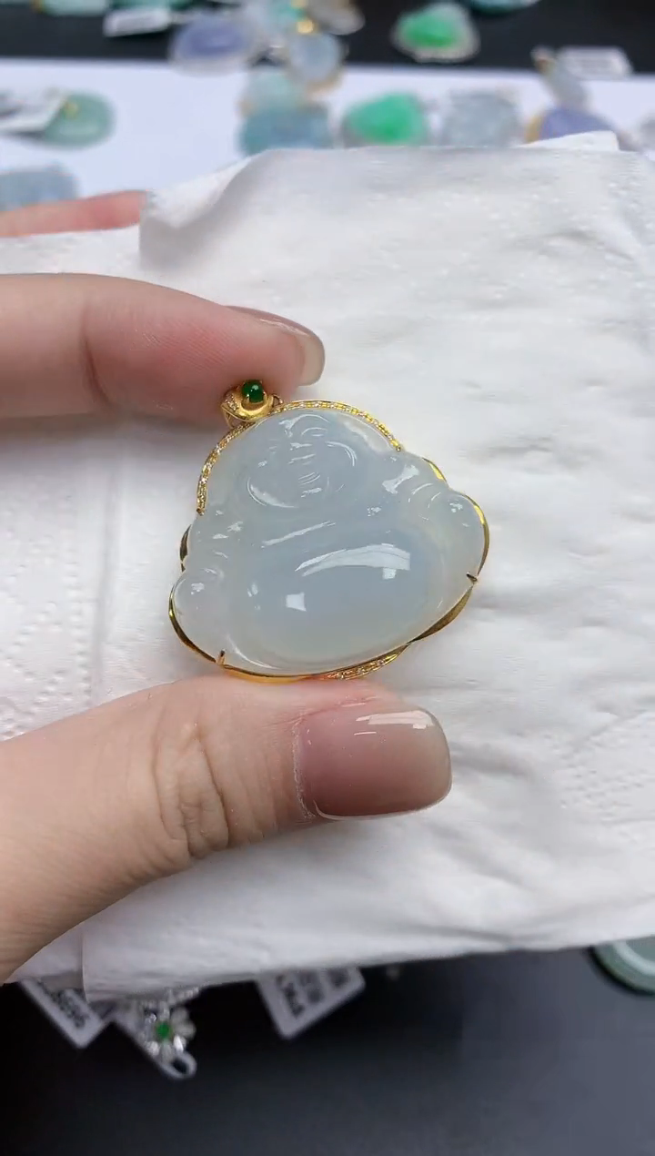 【闪购商品】翡翠颈饰18K金镶嵌天然缅甸翡翠A货