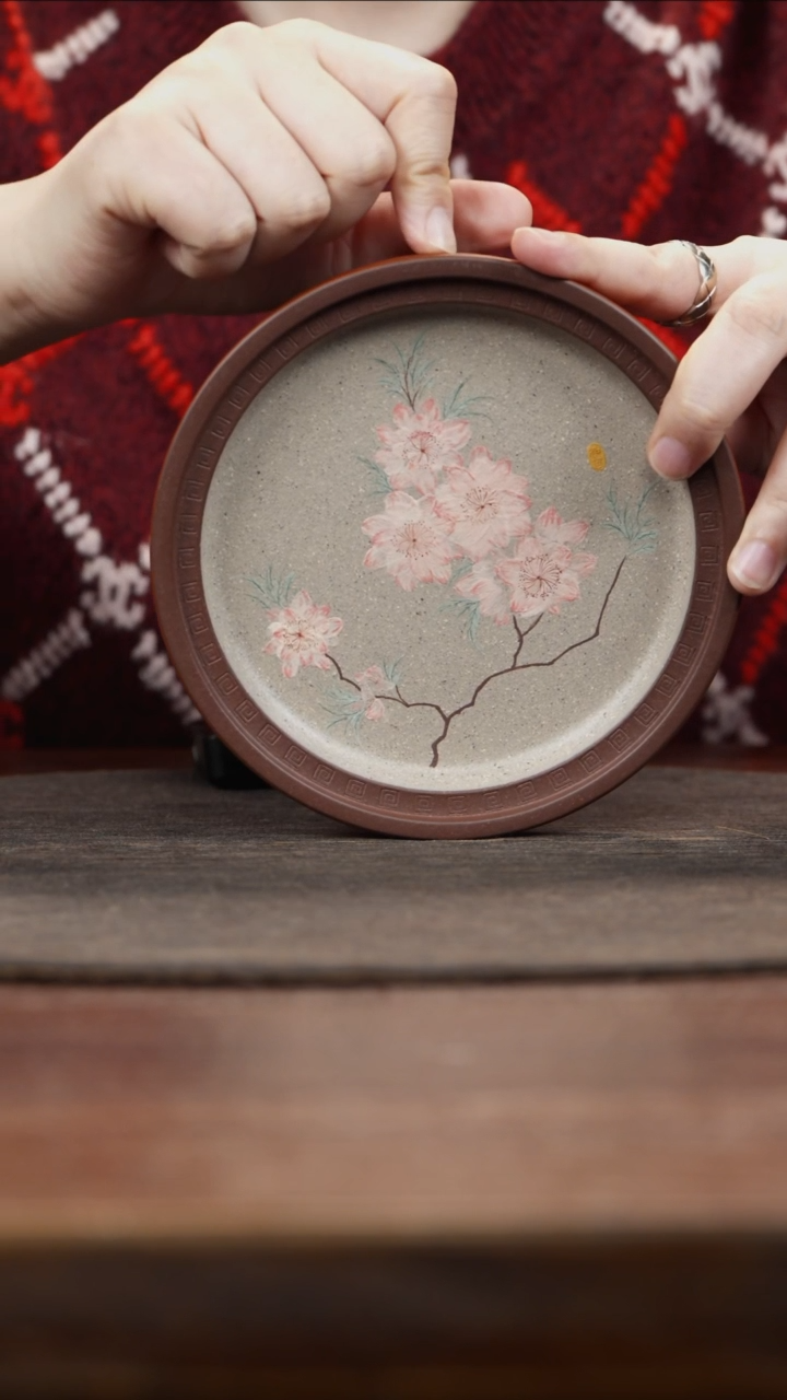 【闪购商品】紫砂茶叶罐定窑白泥绘海棠花壶承