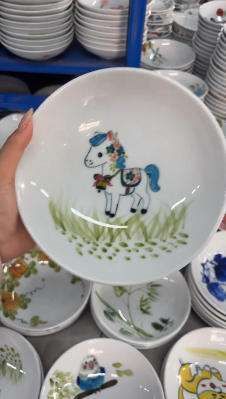 瓷片景德镇高温陶瓷食品级手绘釉中彩-圆深盘