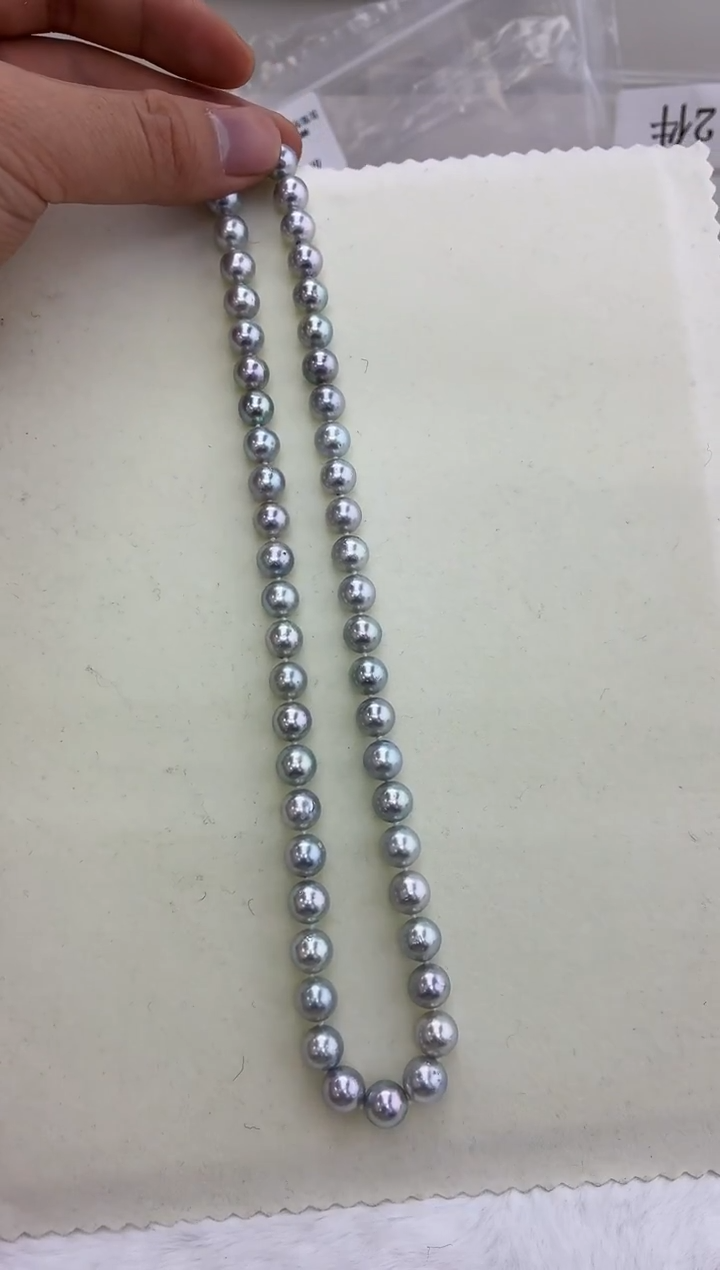 未镶嵌DA海水珍珠灰珠串链8-9 BQ446