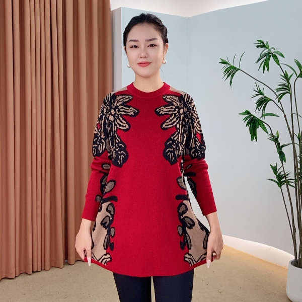 464针织时尚女士网红秋冬提花百搭休闲打底加厚女装连衣裙