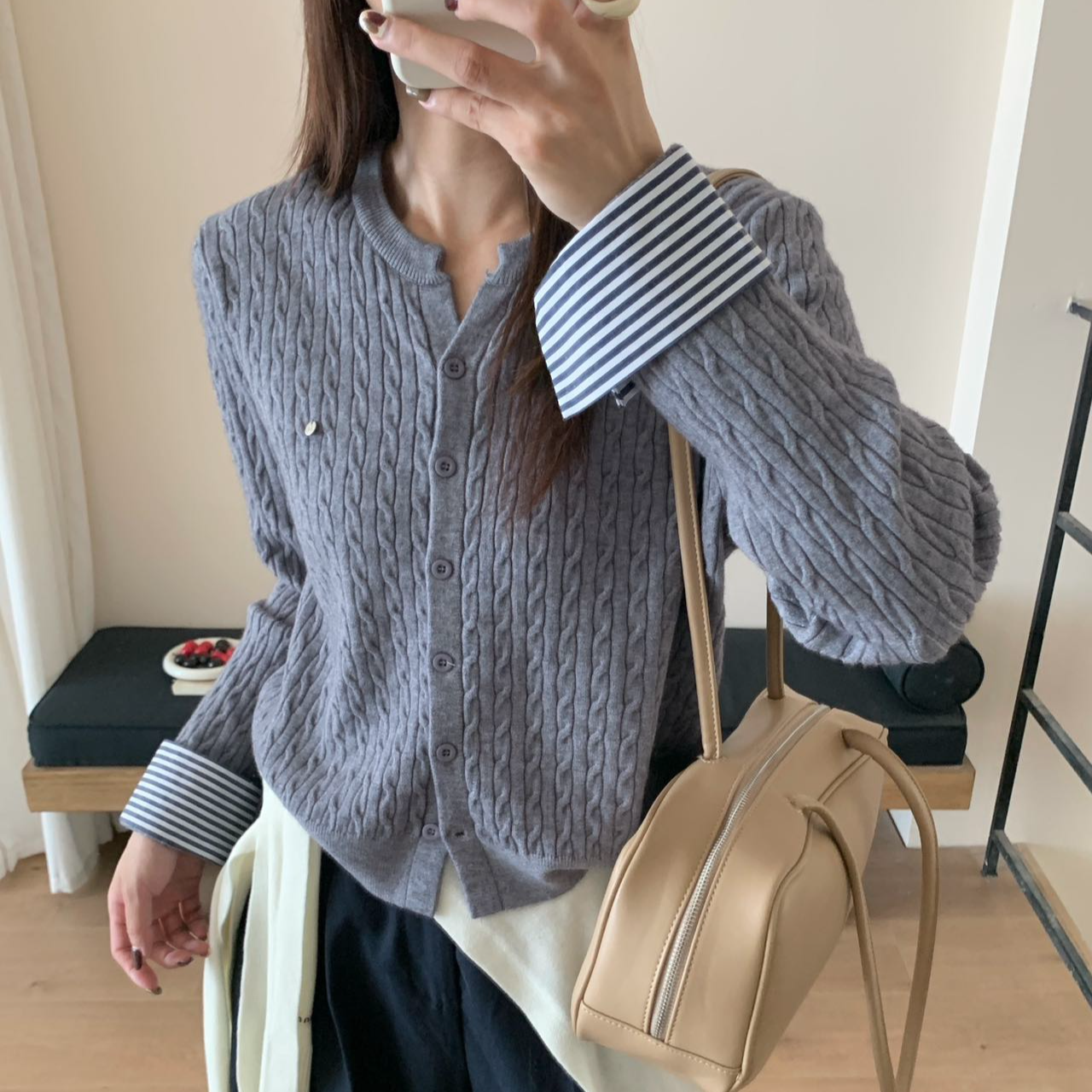 【徐雪专属】知汝懿衬衫袖细绞花针织衫