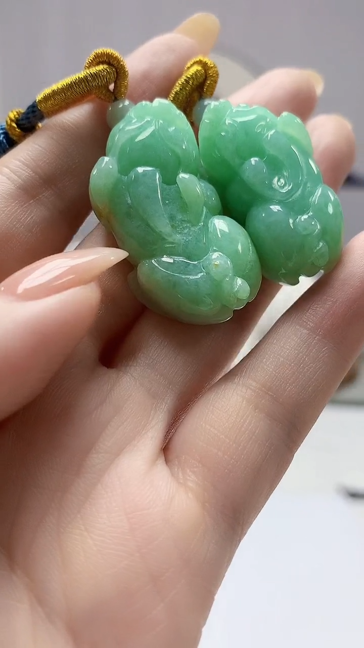 【闪购商品】定制翡翠未镶嵌4812DD-毛货貔貅一对49