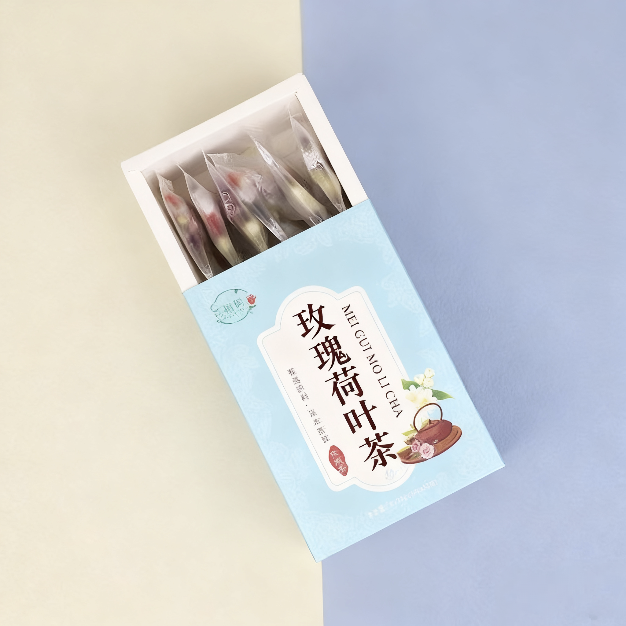 花格俏玫瑰荷叶茶盒装荷叶花茶荷叶组合茶