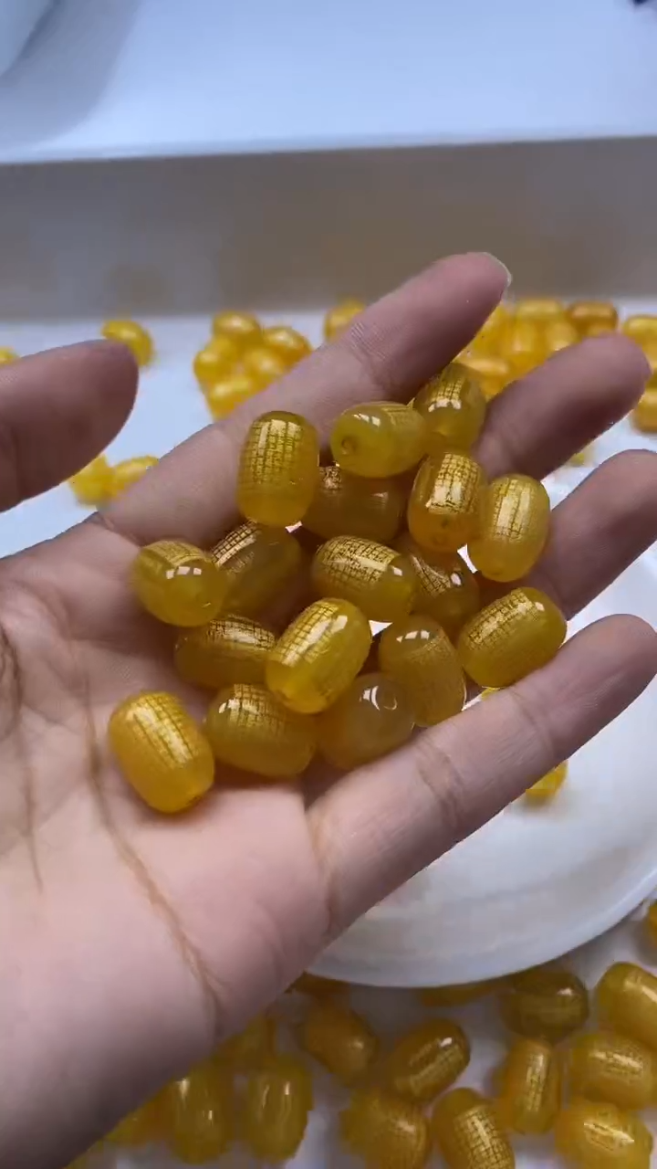 未镶嵌颈饰玛瑙/玉髓X13-鸡油黄色桶珠14*10mm*3颗