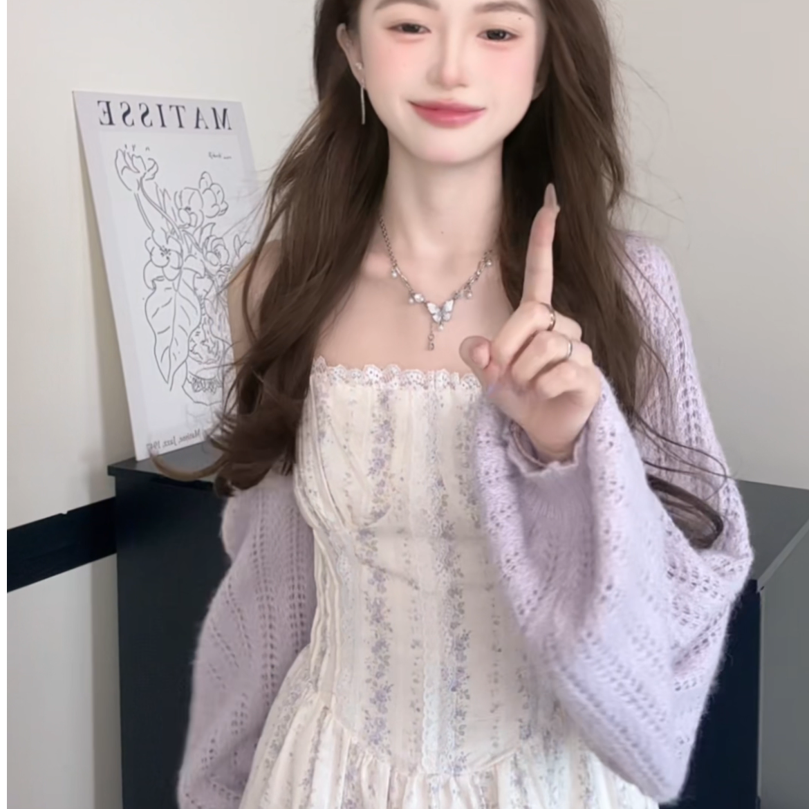 法式温柔风花边吊带连衣裙女新款外带坎肩针织衫两件套装
