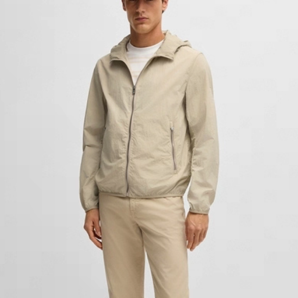 SC25606秋季休闲简约皱褶面料防泼水透气连帽夹克