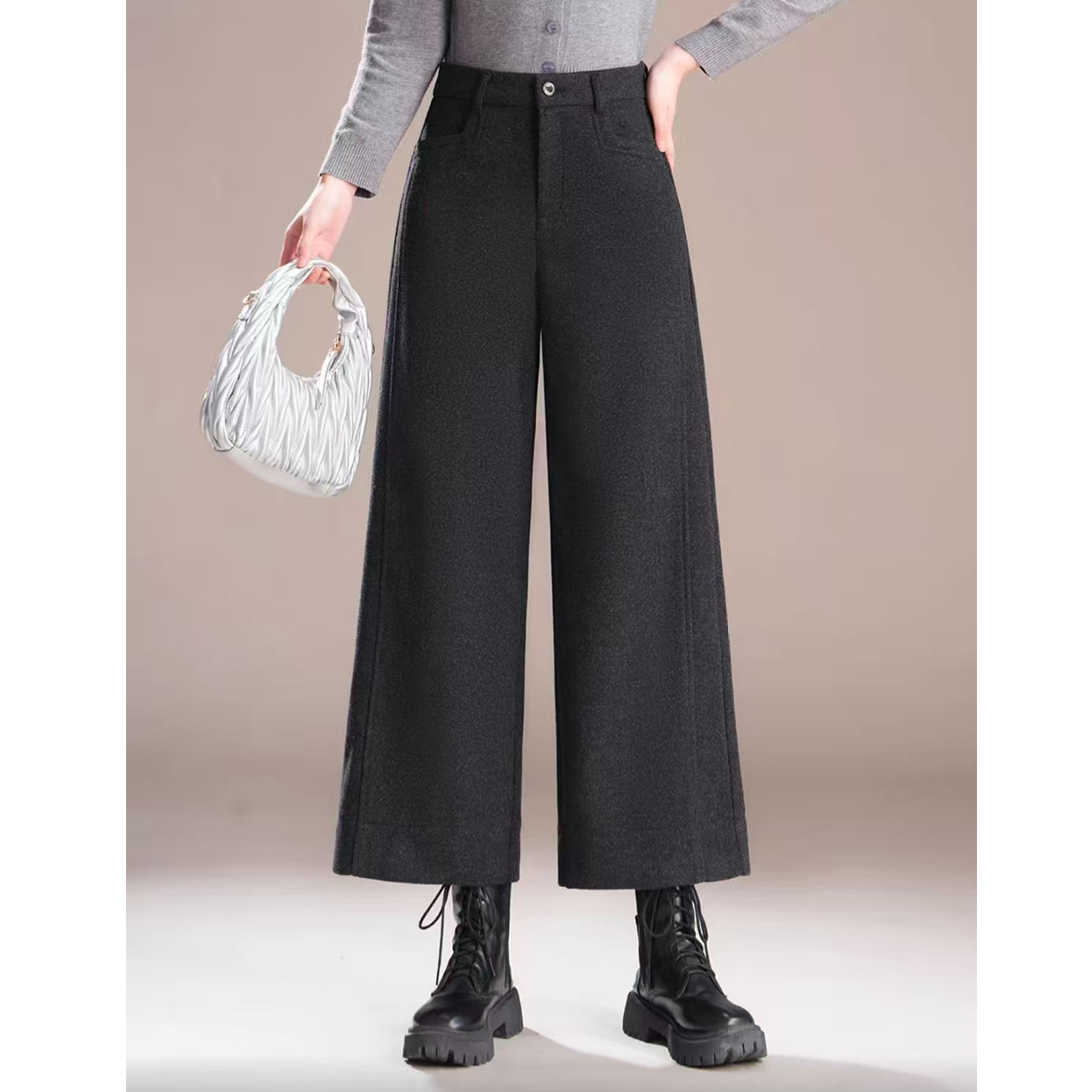 2025秋冬新款阔腿直筒裤时尚百搭气质松紧腰显瘦休闲裤6692长87