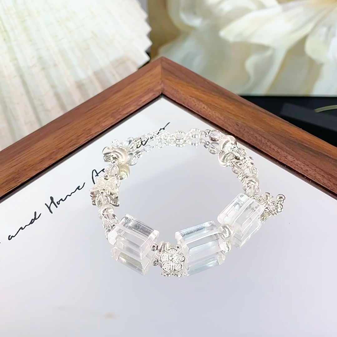 A-1792 【无恙】白水晶白水方牌  百搭水晶手串