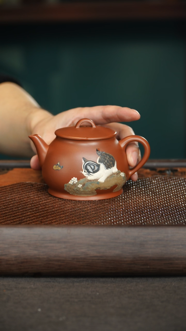 【闪购商品】紫砂茶壶77猫咪泥绘镜瓦