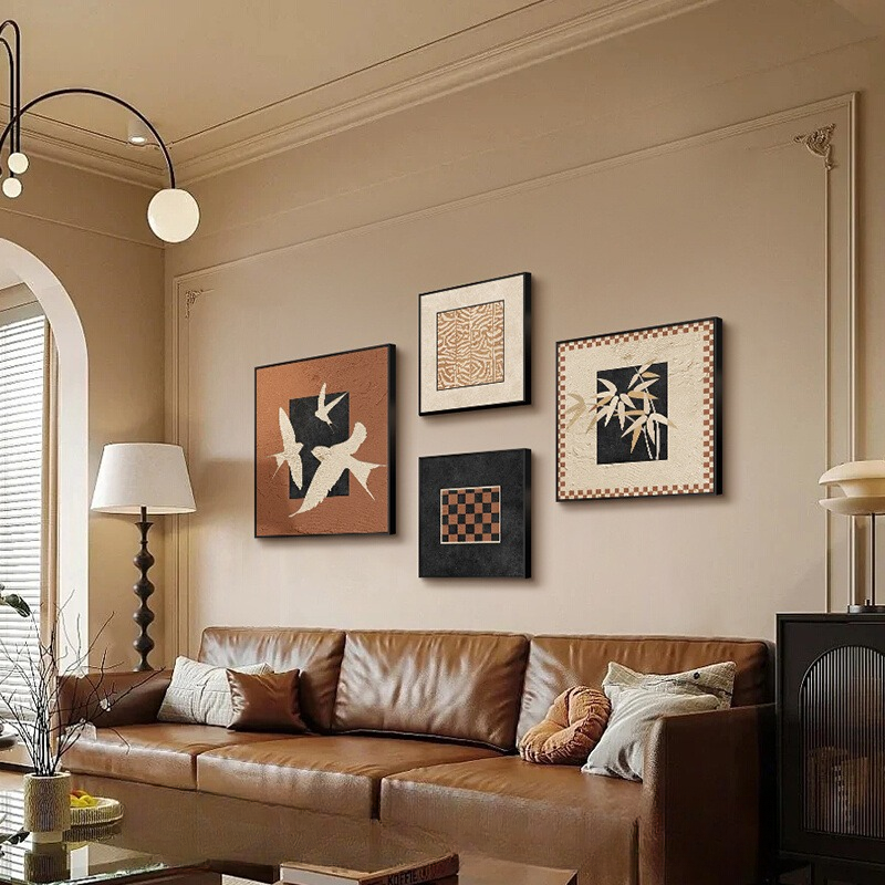 法式背景墙卧室中古风复古美拉德客厅组合装饰画抽象挂画小众艺术