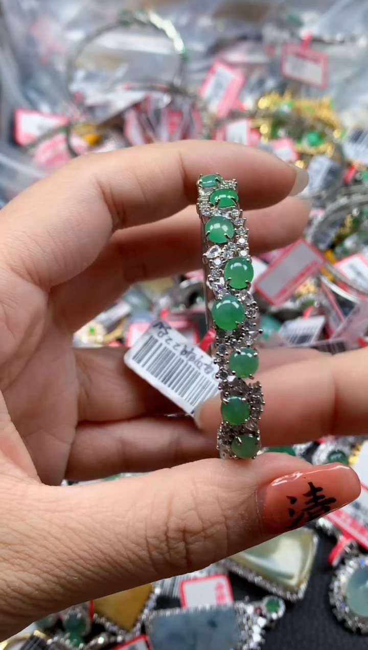 银S925镶嵌戒指翡翠天然A货缅甸翡翠