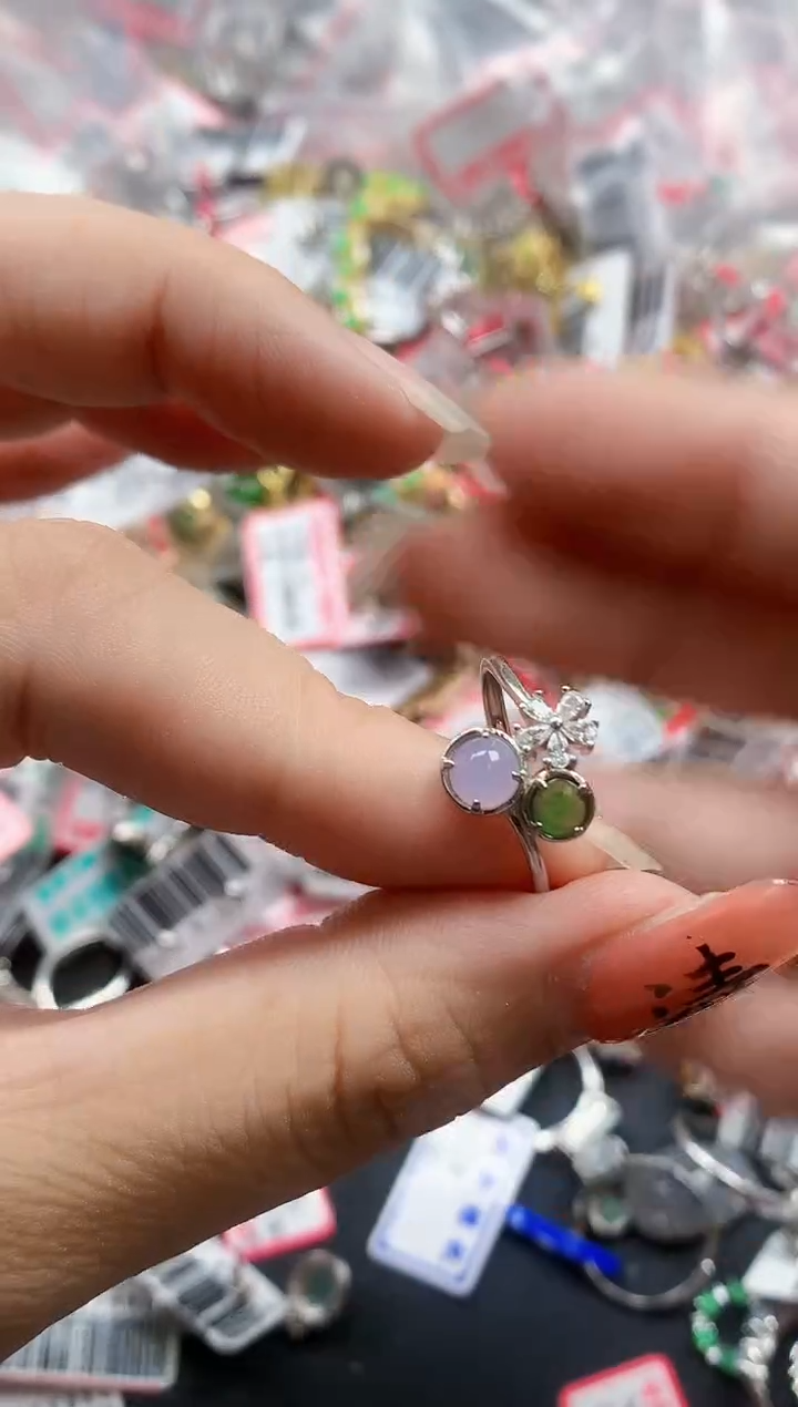 银S925镶嵌戒指翡翠天然A货缅甸翡翠