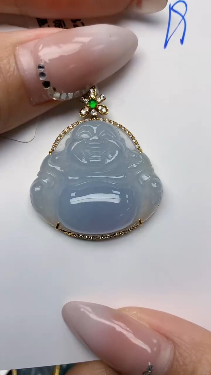 【闪购商品】翡翠颈饰18K金镶嵌天然翡翠A货，