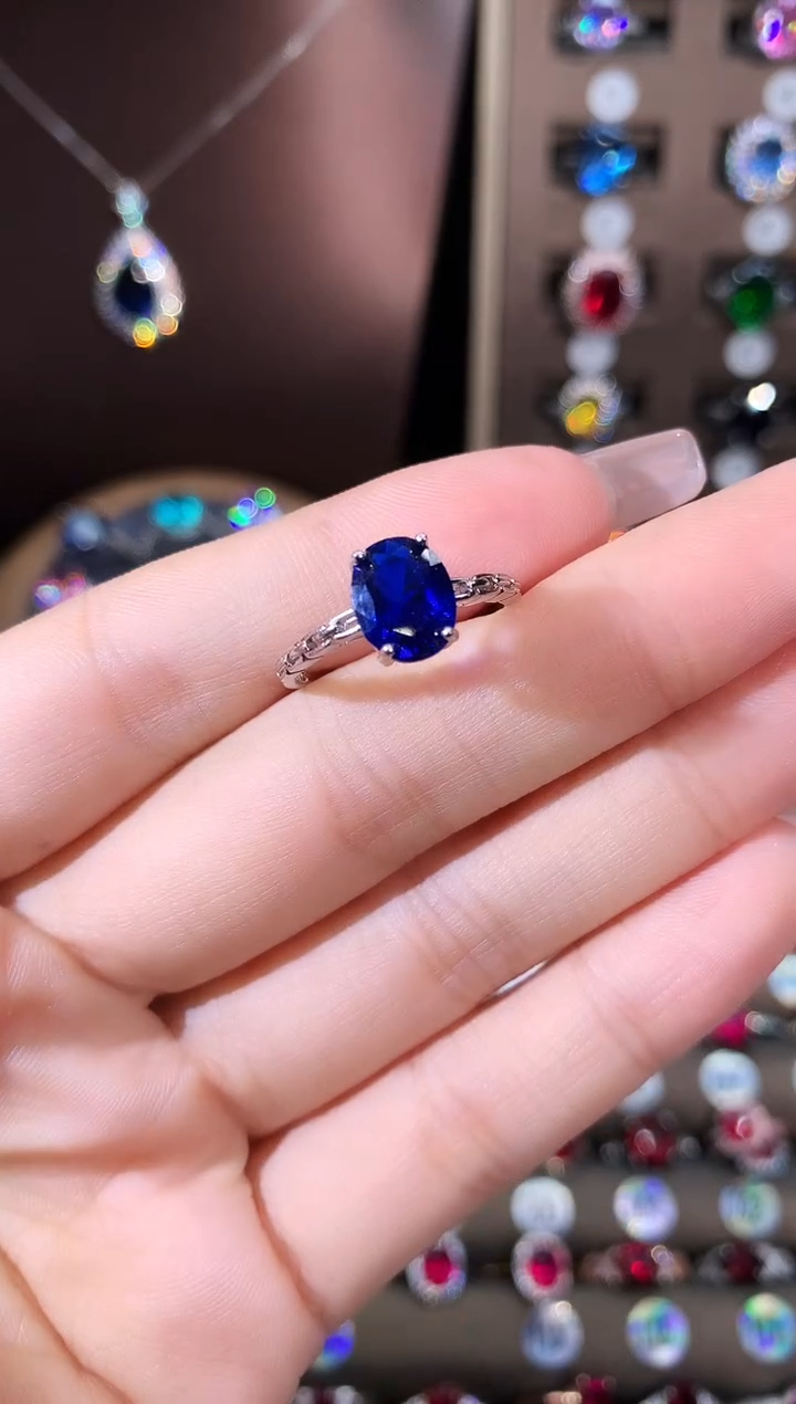 戒指蓝宝石银S925镶嵌79银