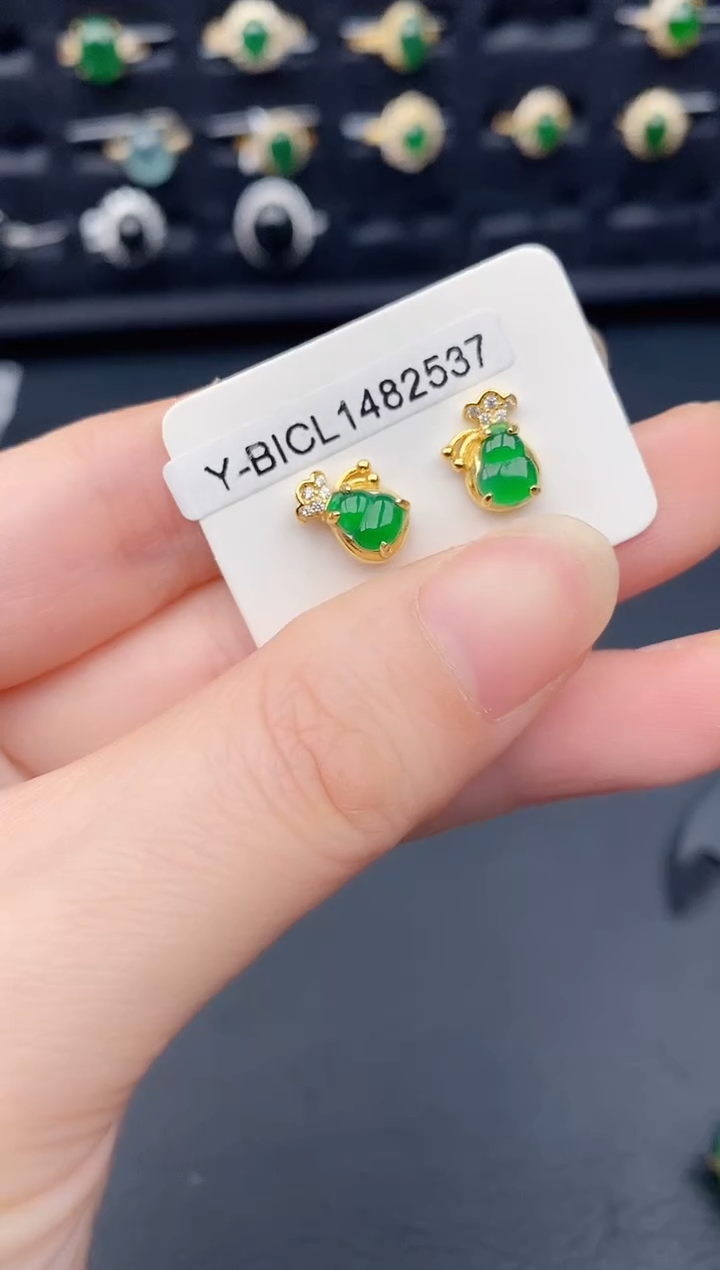 银S925镶嵌翡翠耳饰天然a货翡翠175