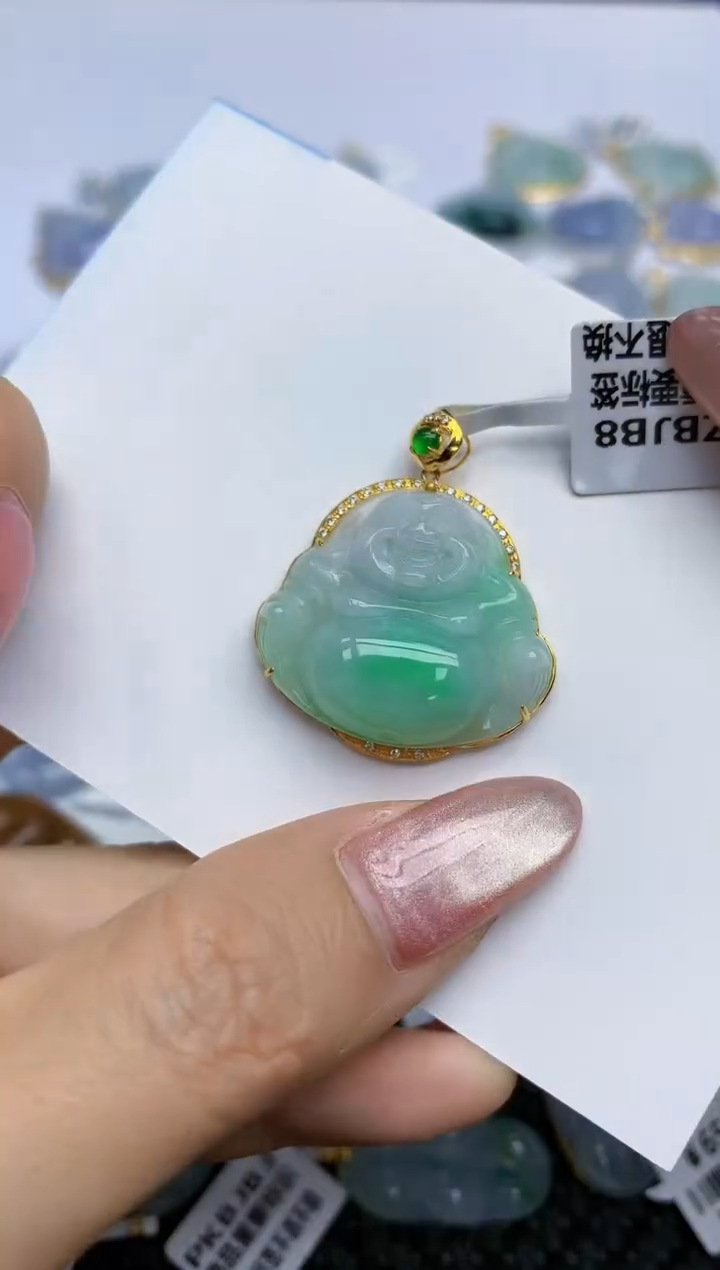 【闪购商品】翡翠挂件18K金镶嵌天然翡翠A货